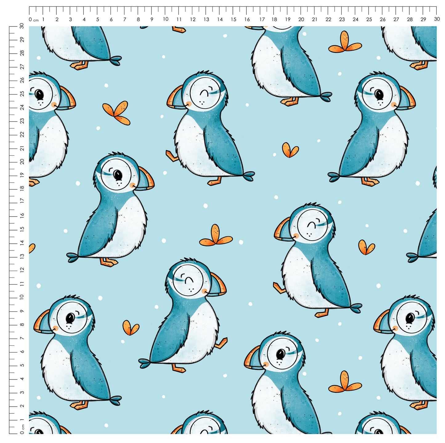 Puffin Friends – Kinderstoff mit Papageitauchern | verschiedene Stoffarten