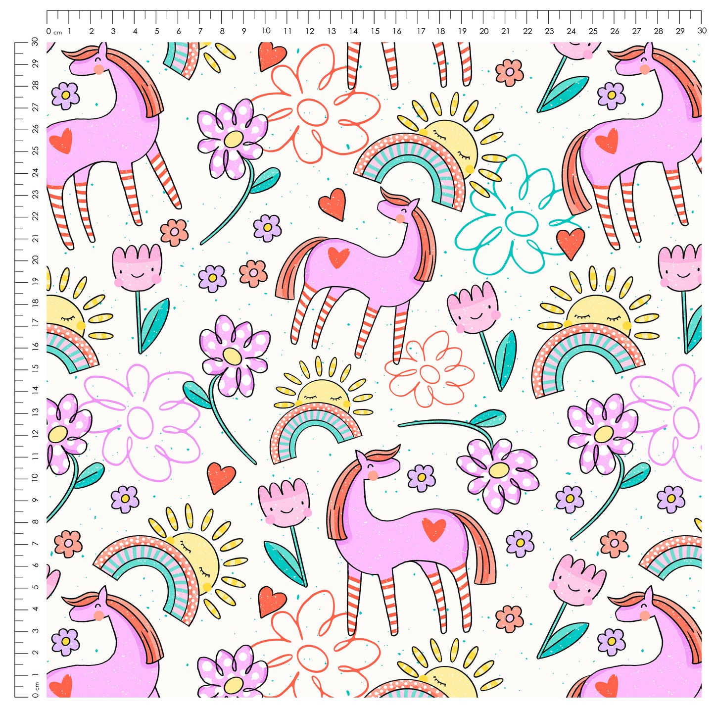 Bunter Tag Creme – Pony & Regenbogen Stoff | auf verschiedenen Stoffarten