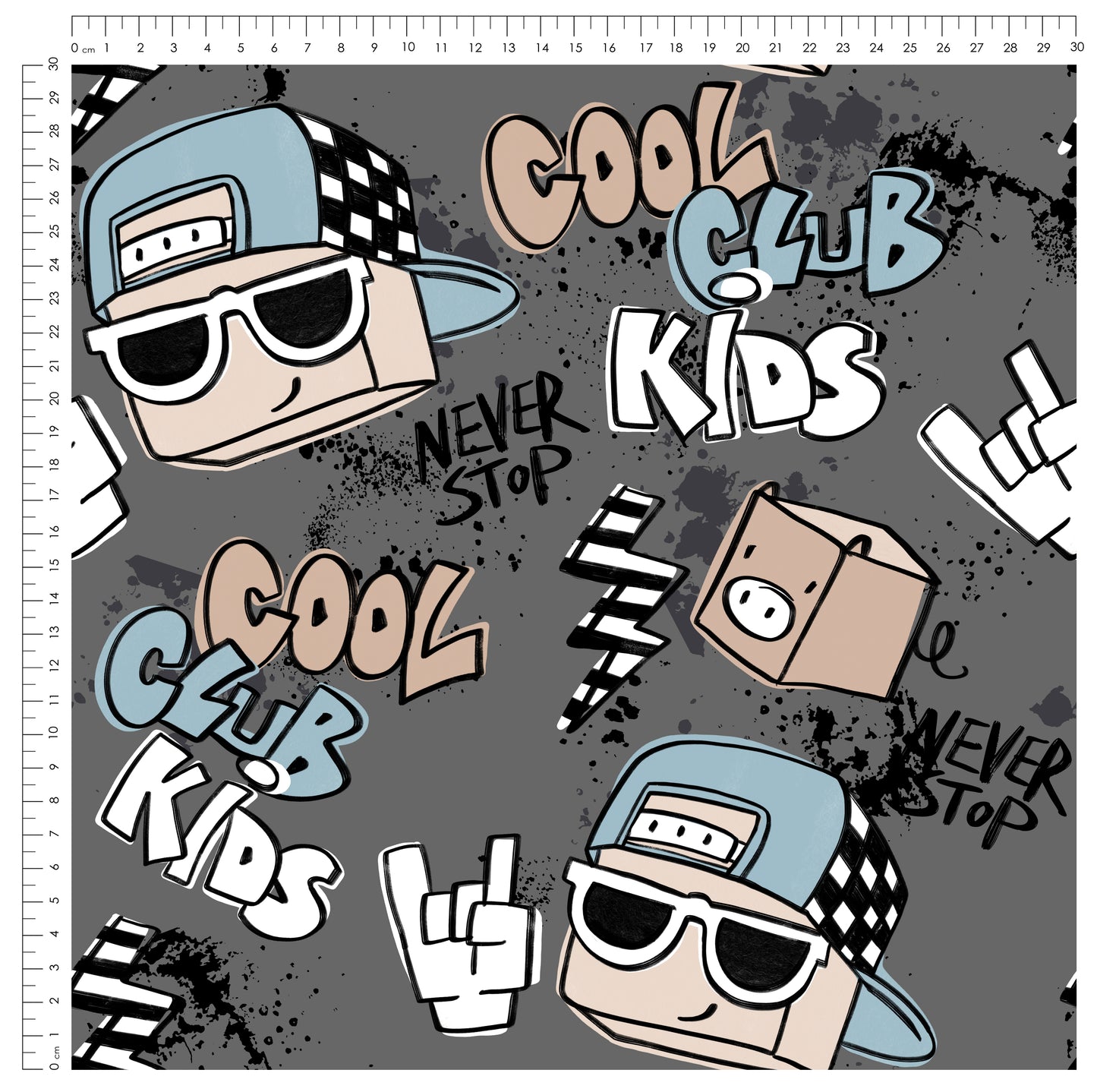 Cool Kids Club Grau – cooler Streetstyle Stoff | auf verschiedenen Stoffarten