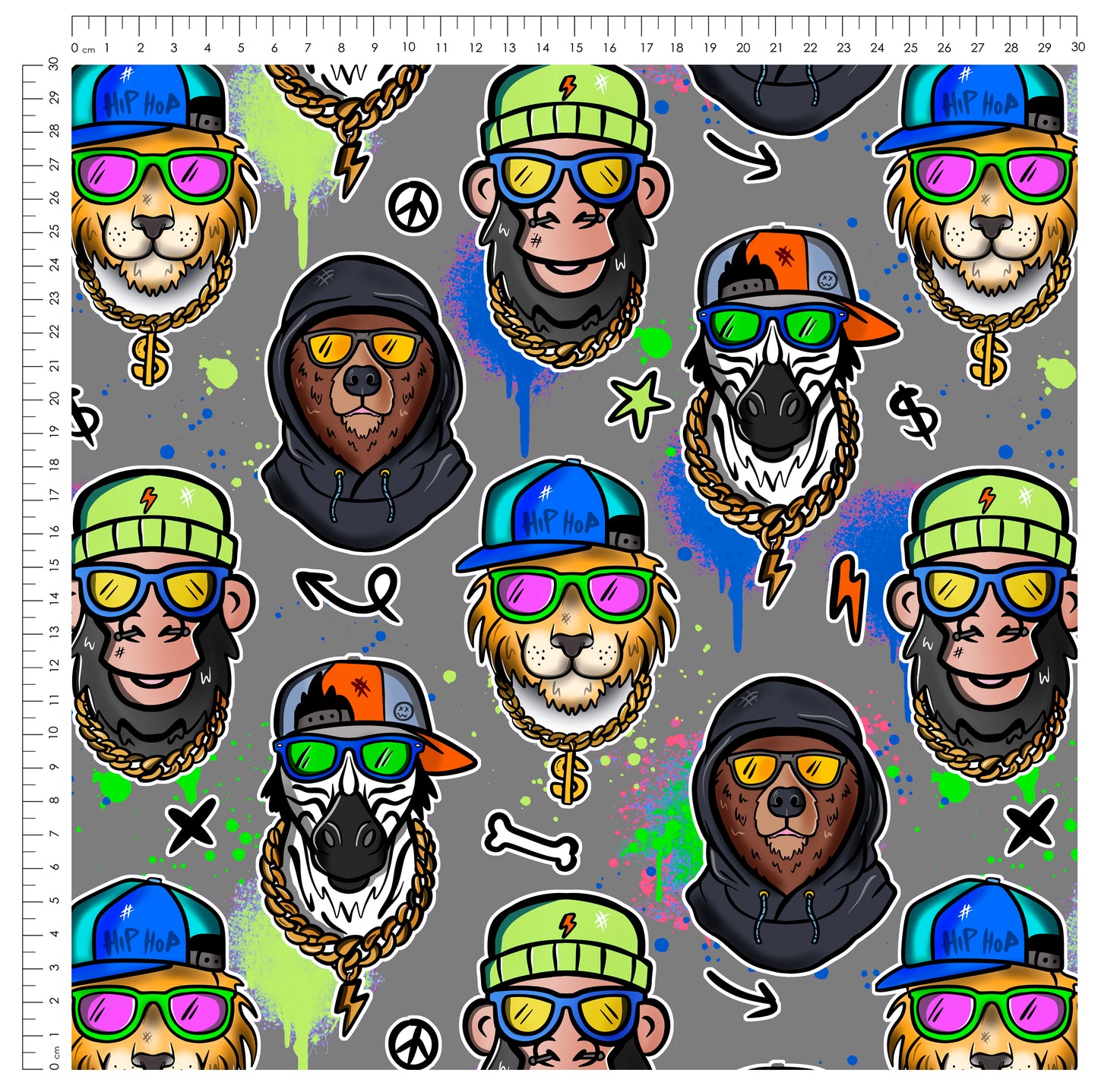 Hip Hop Animals – Urban Streetstyle Design | auf verschiedenen Stoffarten