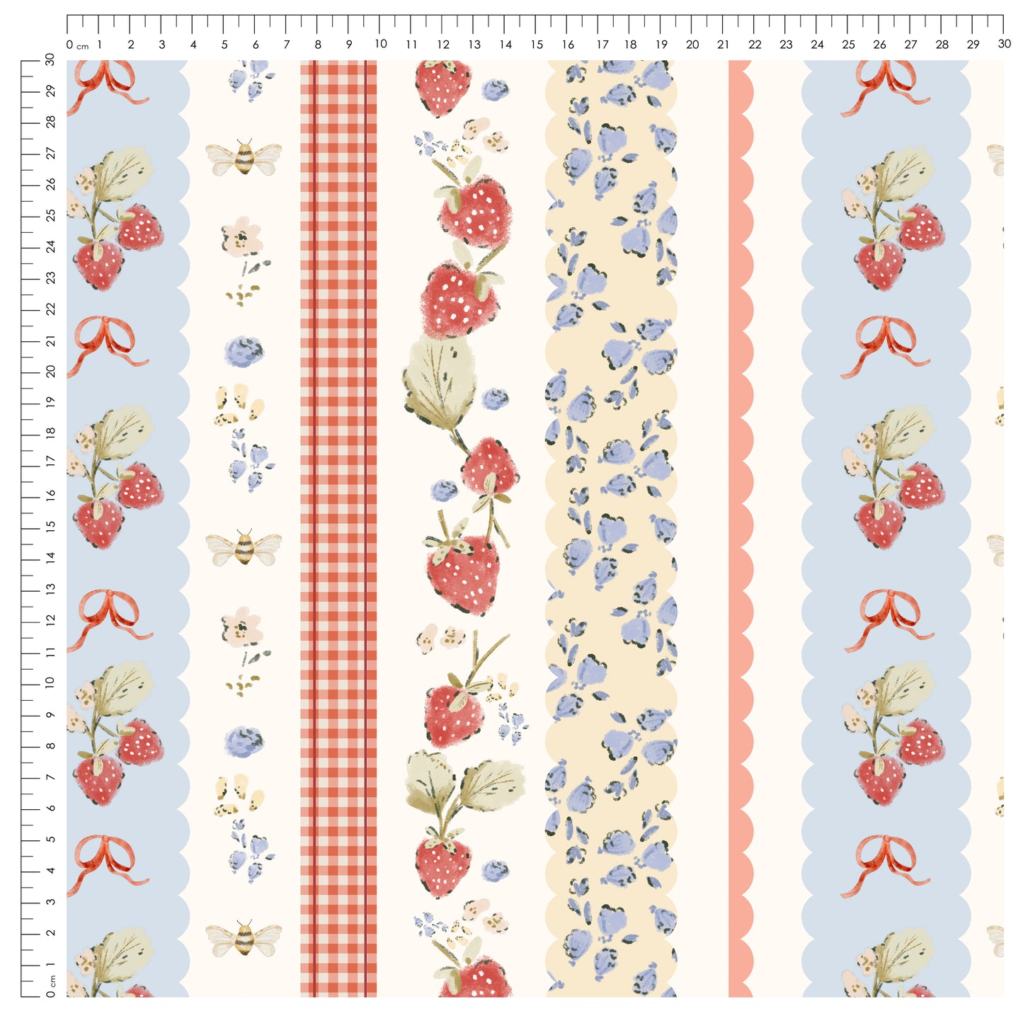 Strawberry Meadow Hellblau – romantischer Erdbeer Stoff | auf verschiedenen Stoffarten