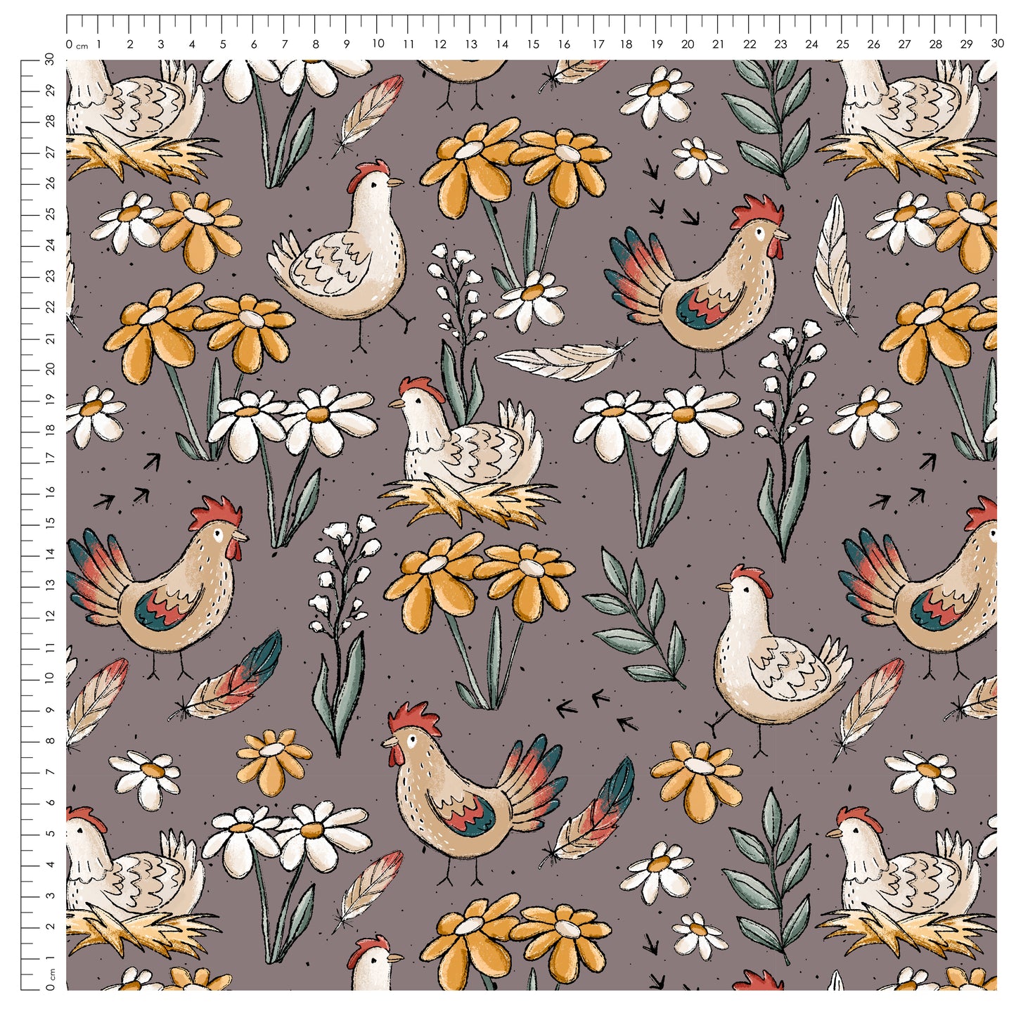 Stoffpaket Hühner Tag Mauve – Bauernhof Kinderstoff | verschiedene Stoffarten