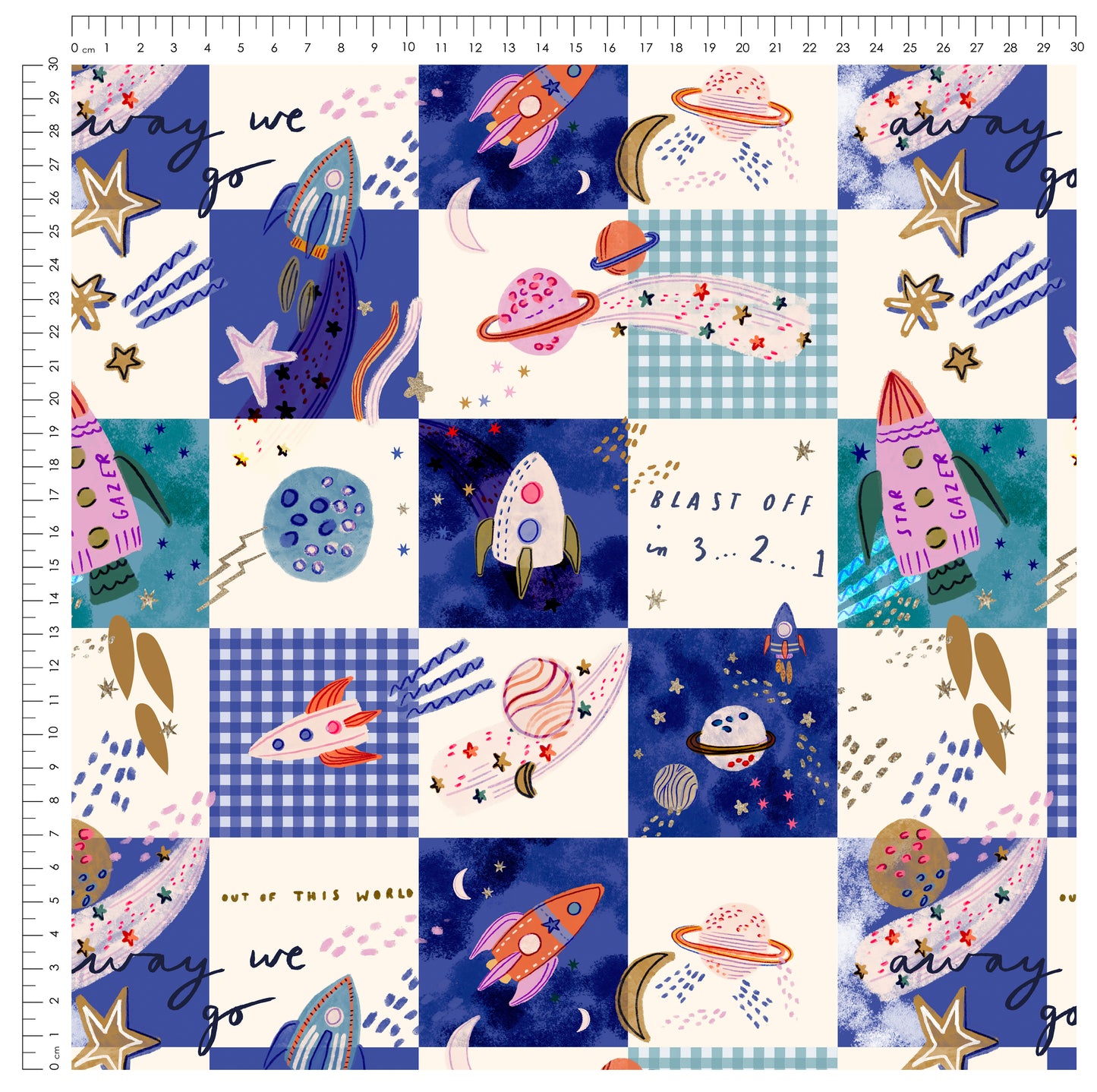 Cosmic Adventure Blau – Kinderstoff Weltall | verschiedene Stoffarten