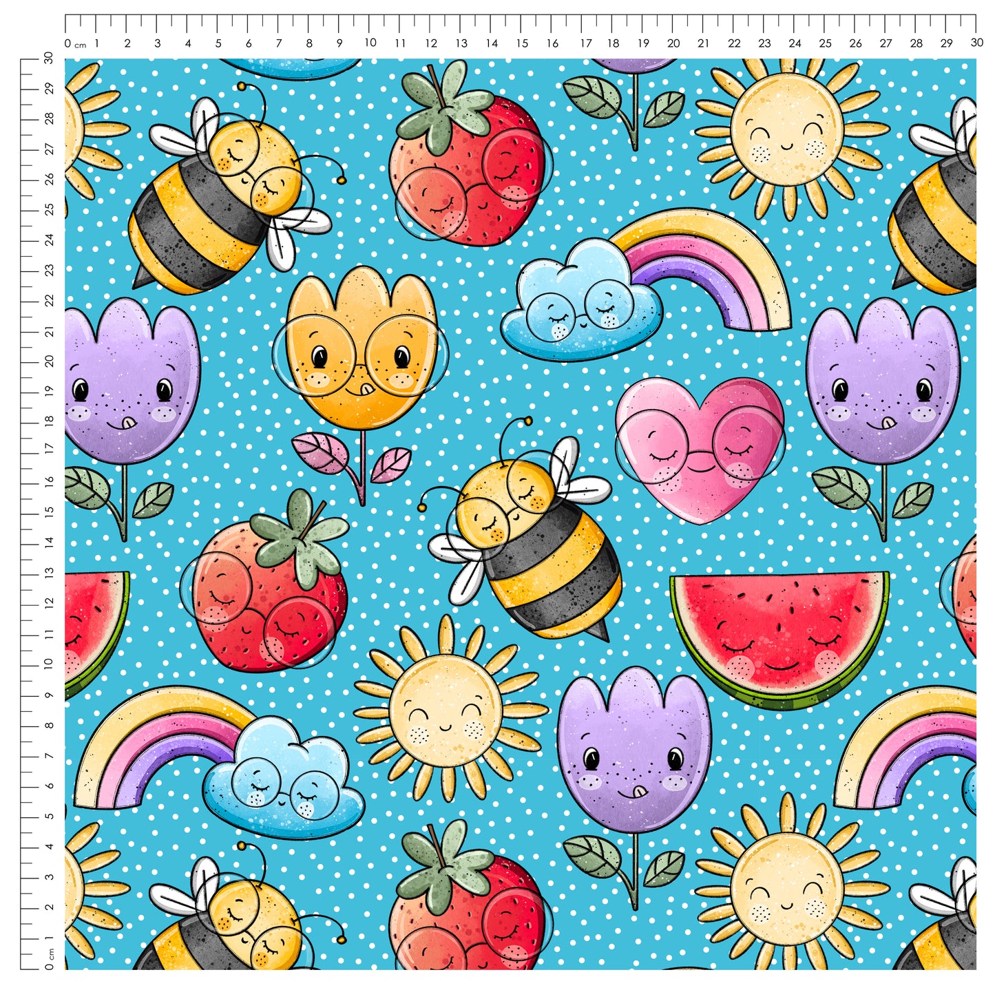 Buntes Glück – fröhlicher Kinderstoff mit Bienen & Regenbogen | auf verschiedenen Stoffarten