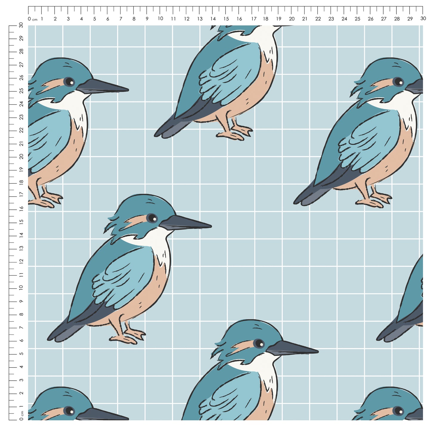 Kingfisher Tales Grid | auf verschiedenen Stoffarten