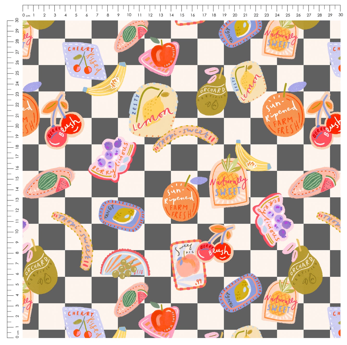 Stoffpaket Sweet Picks Schachbrett – Kinderstoff mit Früchten | verschiedene Stoffarten