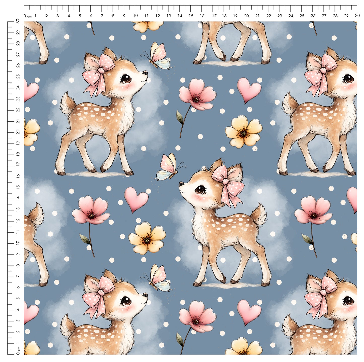 Little Blossom Deer Blau | auf verschiedenen Stoffarten