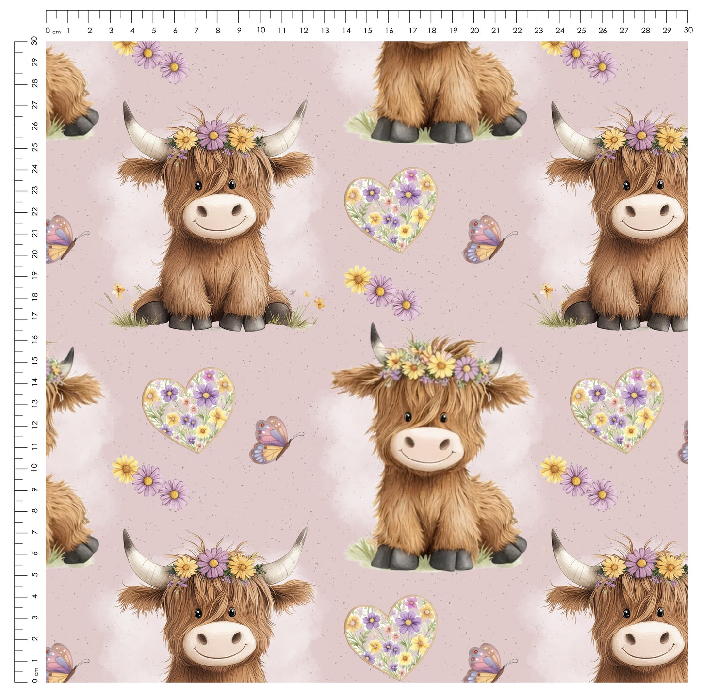 Highland Cow Rosa | auf verschiedenen Stoffarten