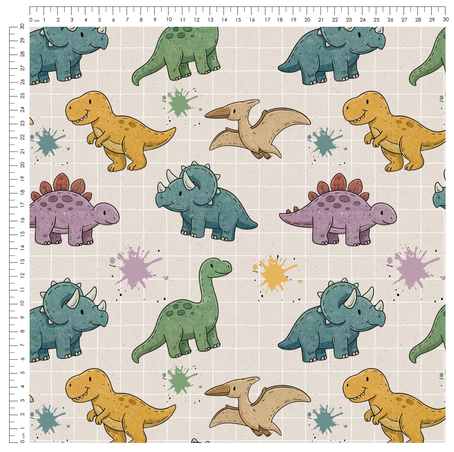 Stoffpaket Dinotopia Grid – Dinosaurier Kinderstoff | verschiedene Stoffarten