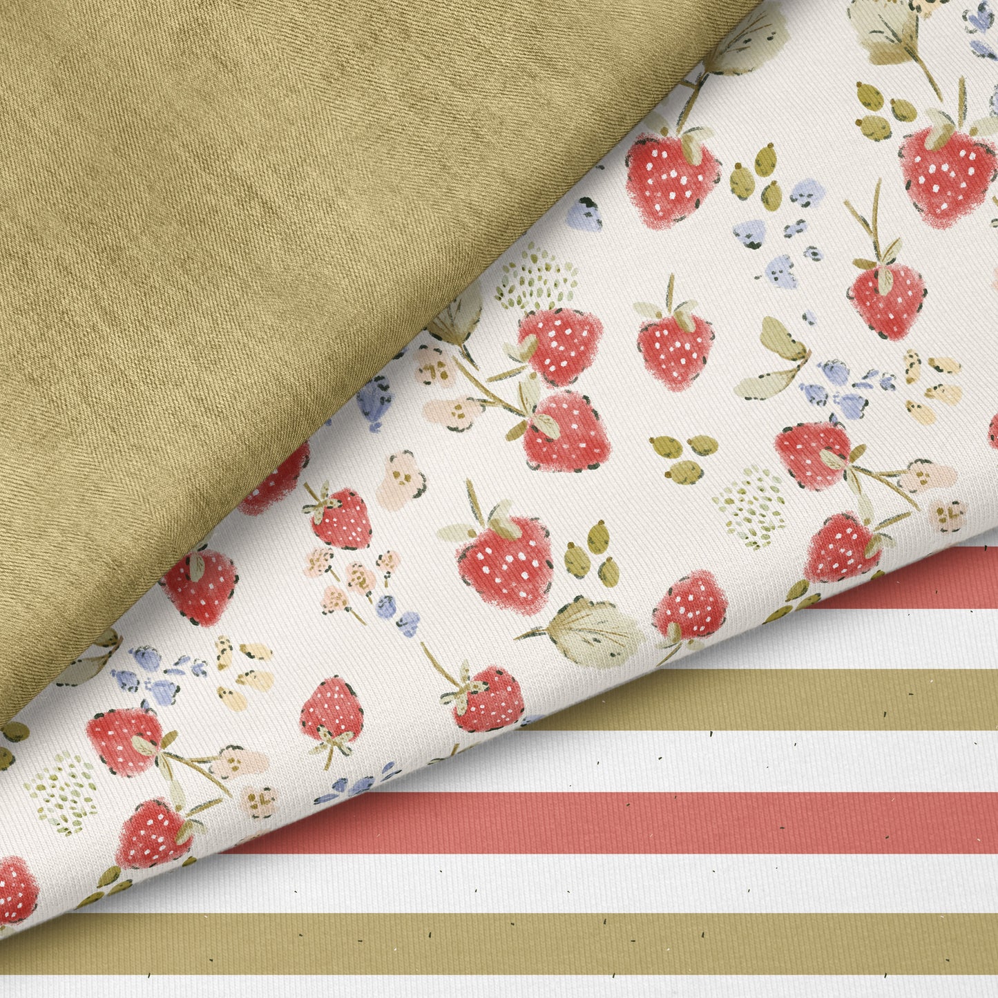 Strawberry Meadow Creme – romantischer Erdbeer Stoff | auf verschiedenen Stoffarten