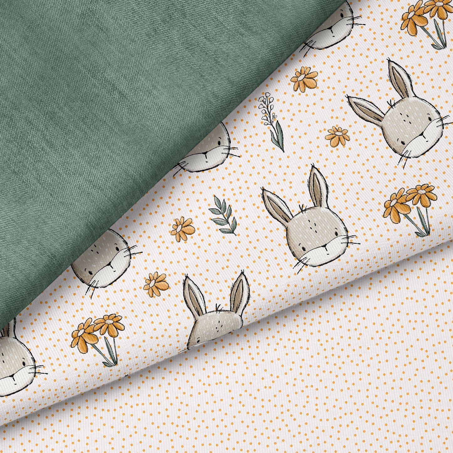 Wiesenhase Gelb – süßes Hasen & Blumen Design | auf verschiedenen Stoffarten