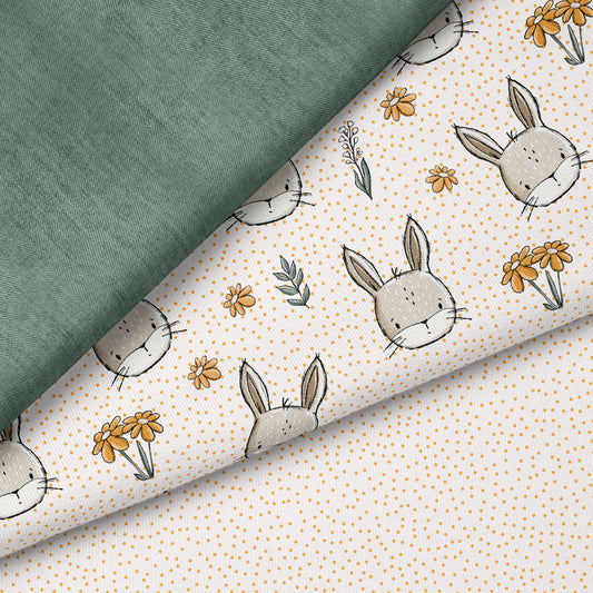 Wiesenhase Gelb – süßes Hasen & Blumen Design | auf verschiedenen Stoffarten