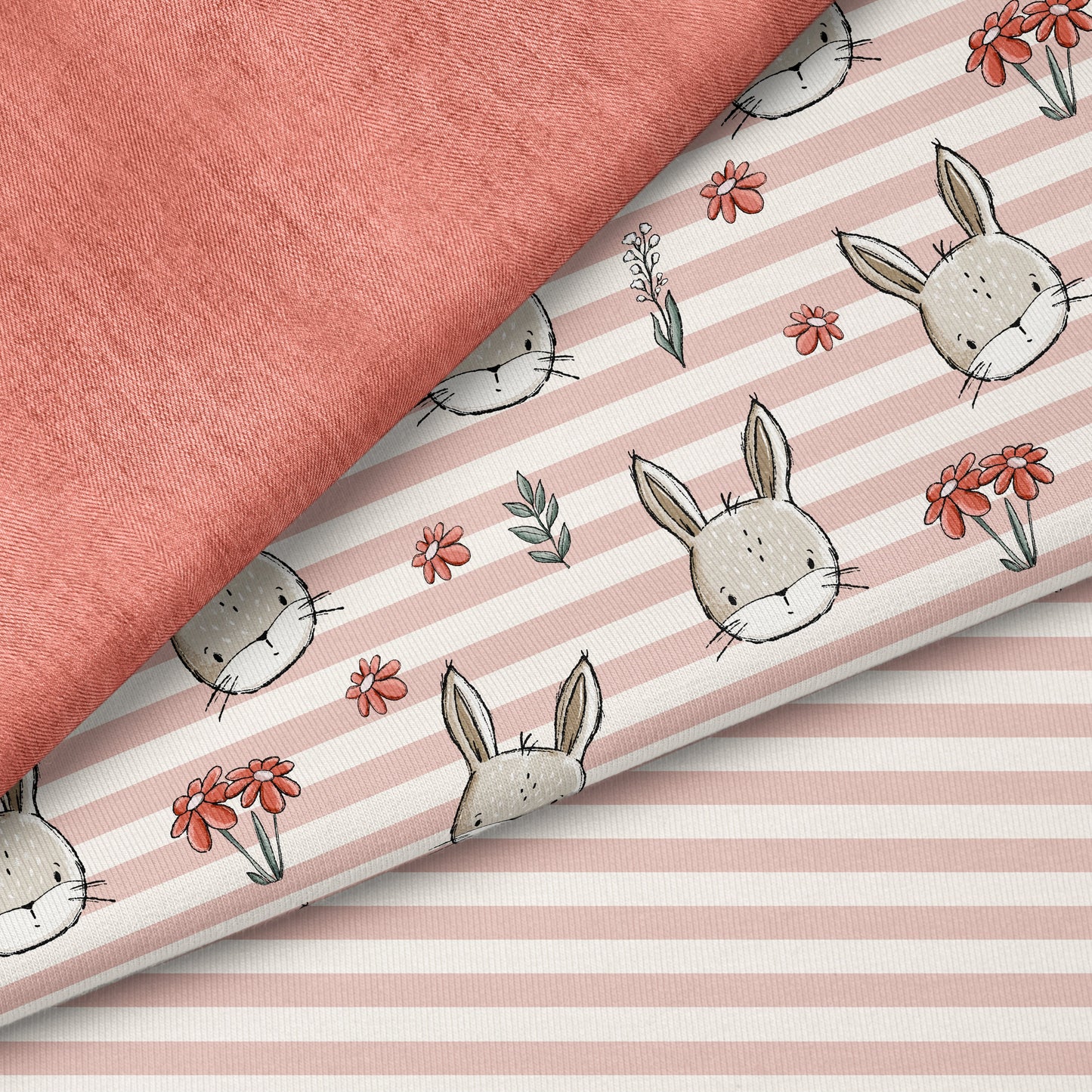 Wiesenhase Rosa – süßes Hasen & Blumen Design | auf verschiedenen Stoffarten