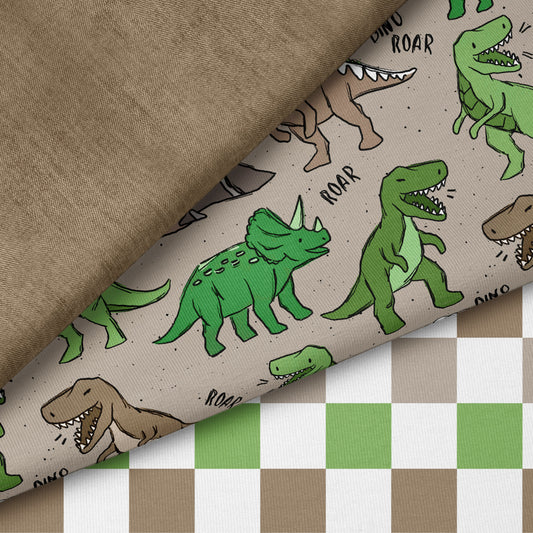 Dino Squad Grün – Dinosaurier Stoff für Kinder | auf verschiedenen Stoffarten