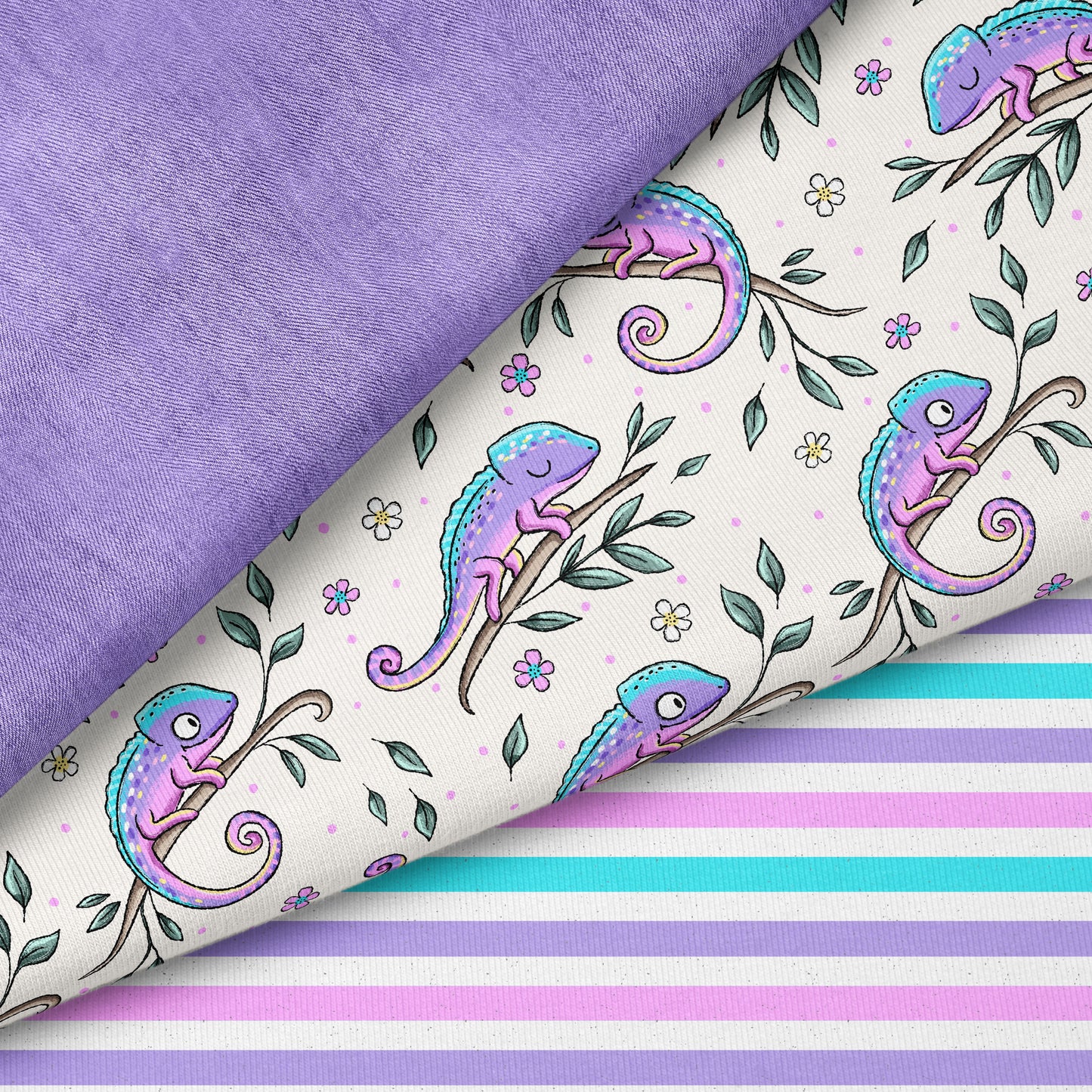 Cheeky Chamäleon – bunter Kinderstoff mit Chamäleons | verschiedene Stoffarten