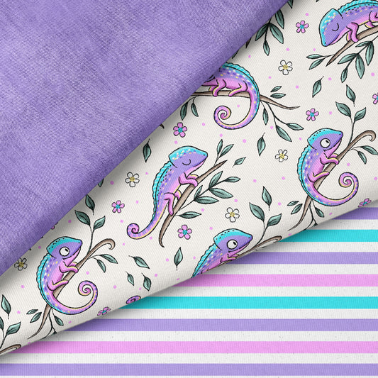 Cheeky Chamäleon – bunter Kinderstoff mit Chamäleons | verschiedene Stoffarten