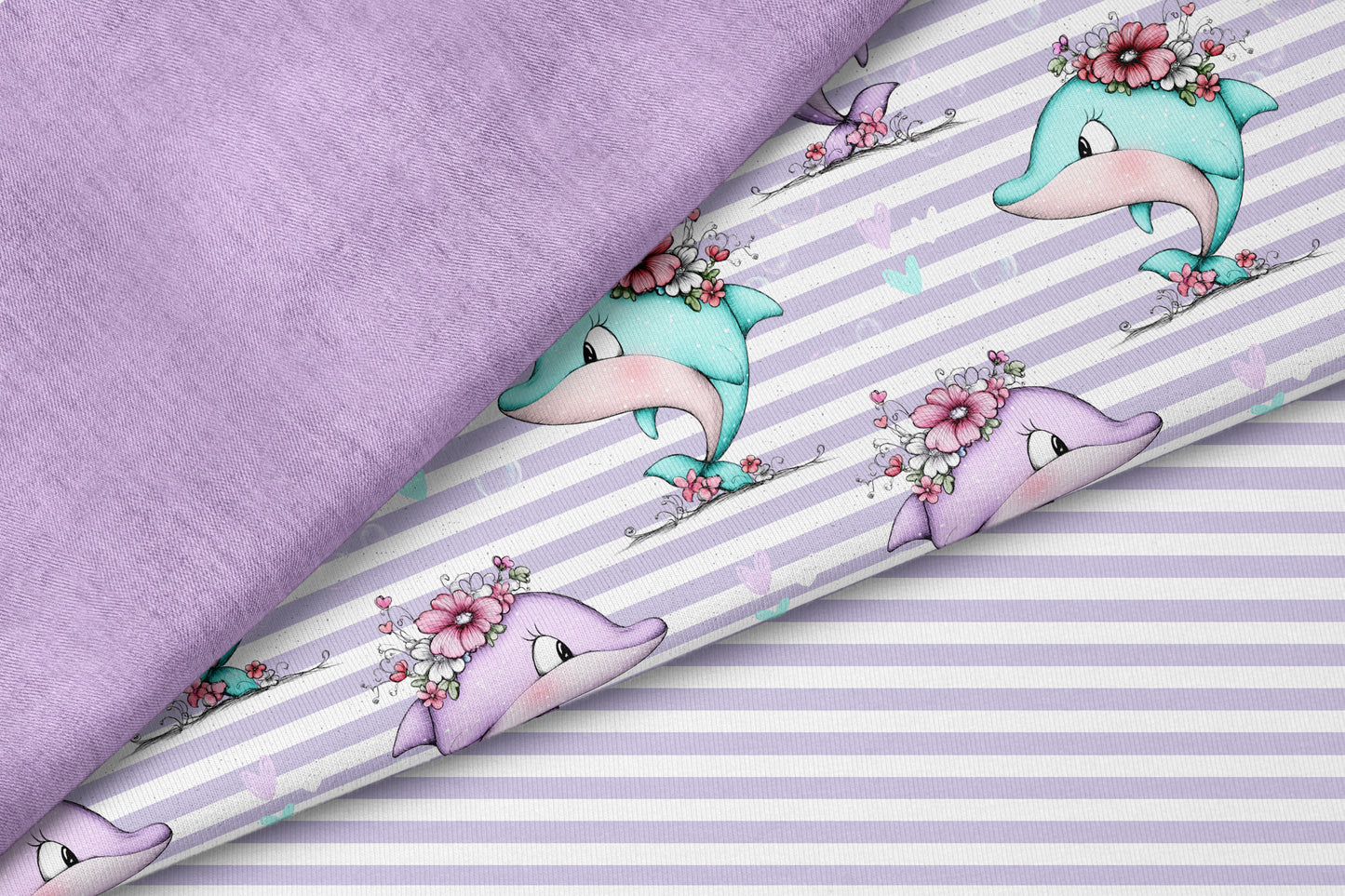 Stoffpaket Blooming Dolphin Stripes | auf verschiedenen Stoffarten