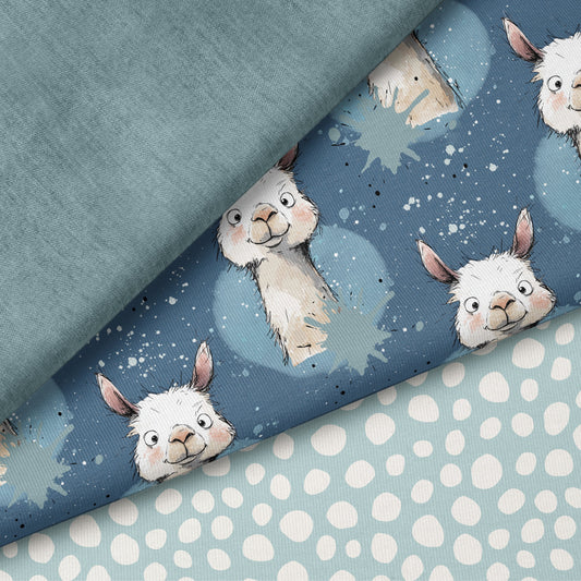 Lama Vibes Blau – moderner Kinderstoff mit Lama | verschiedene Stoffarten