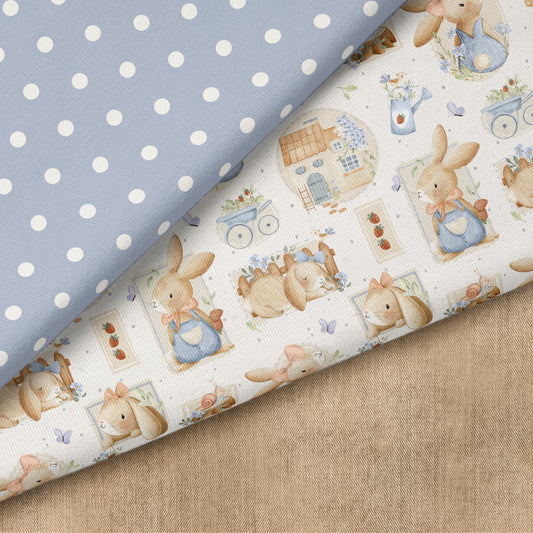Bunny & Bloom Cottage Creme – Kinderstoff mit Häschen | verschiedene Stoffarten