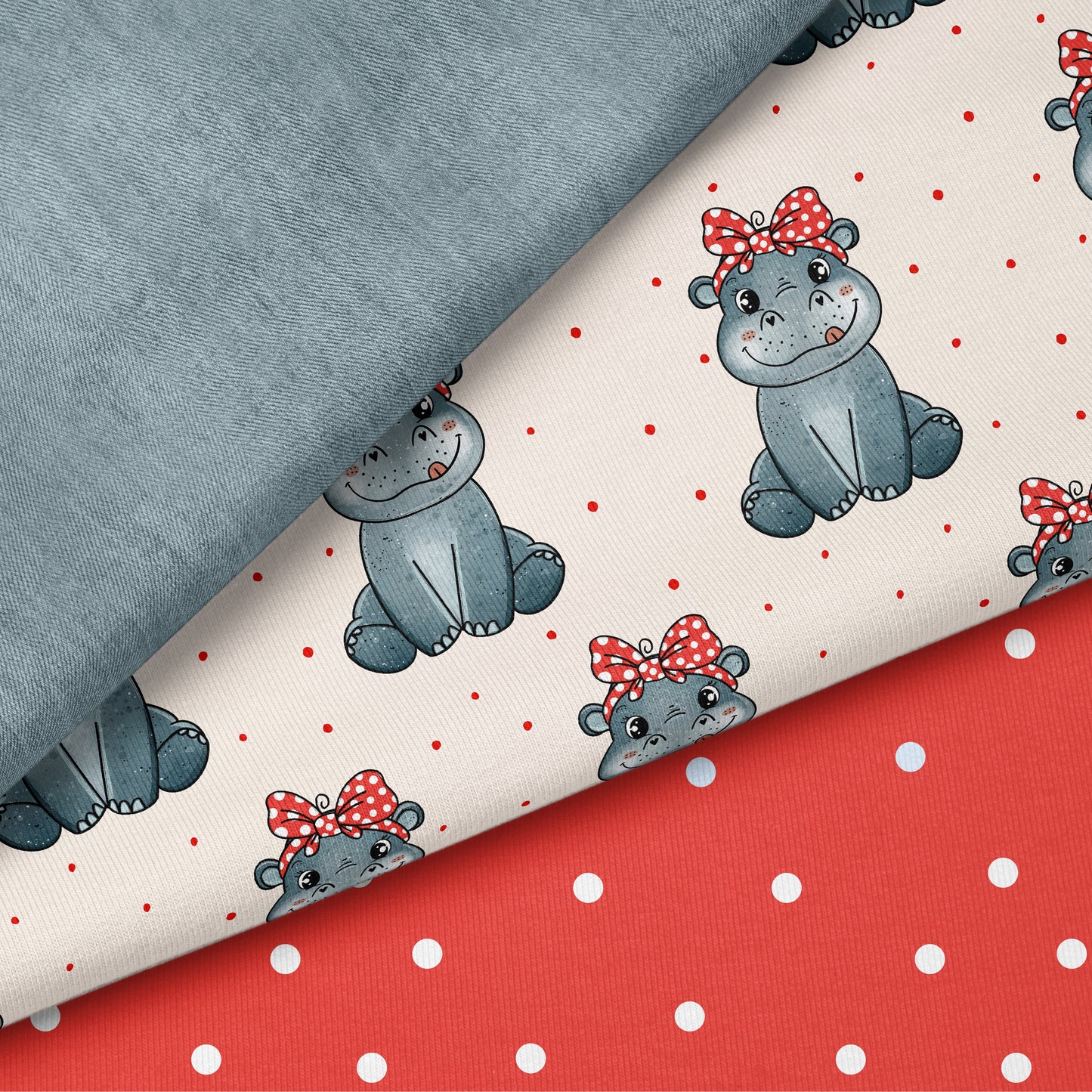 Happy Hippo Beige – süßer Nilpferd Kinderstoff | verschiedene Stoffarten