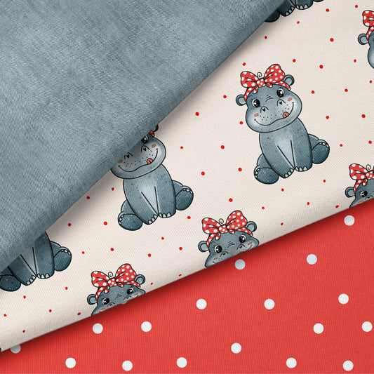 Happy Hippo Beige – süßer Nilpferd Kinderstoff | verschiedene Stoffarten