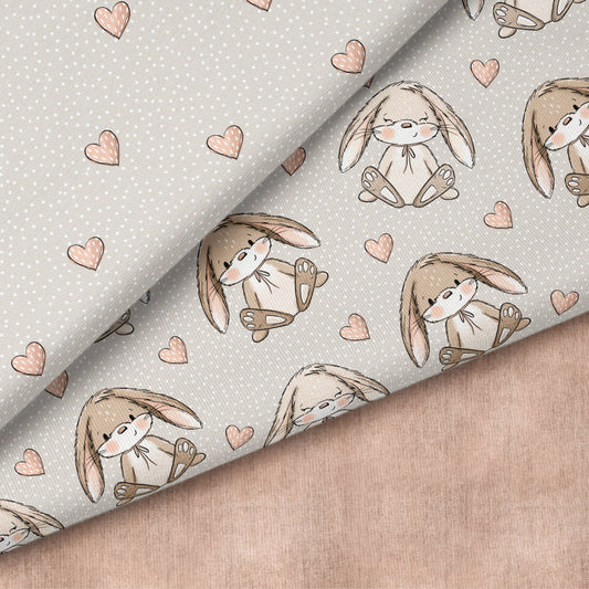Kleine Häschen Beige – Kinderstoff mit Hasen | verschiedene Stoffarten