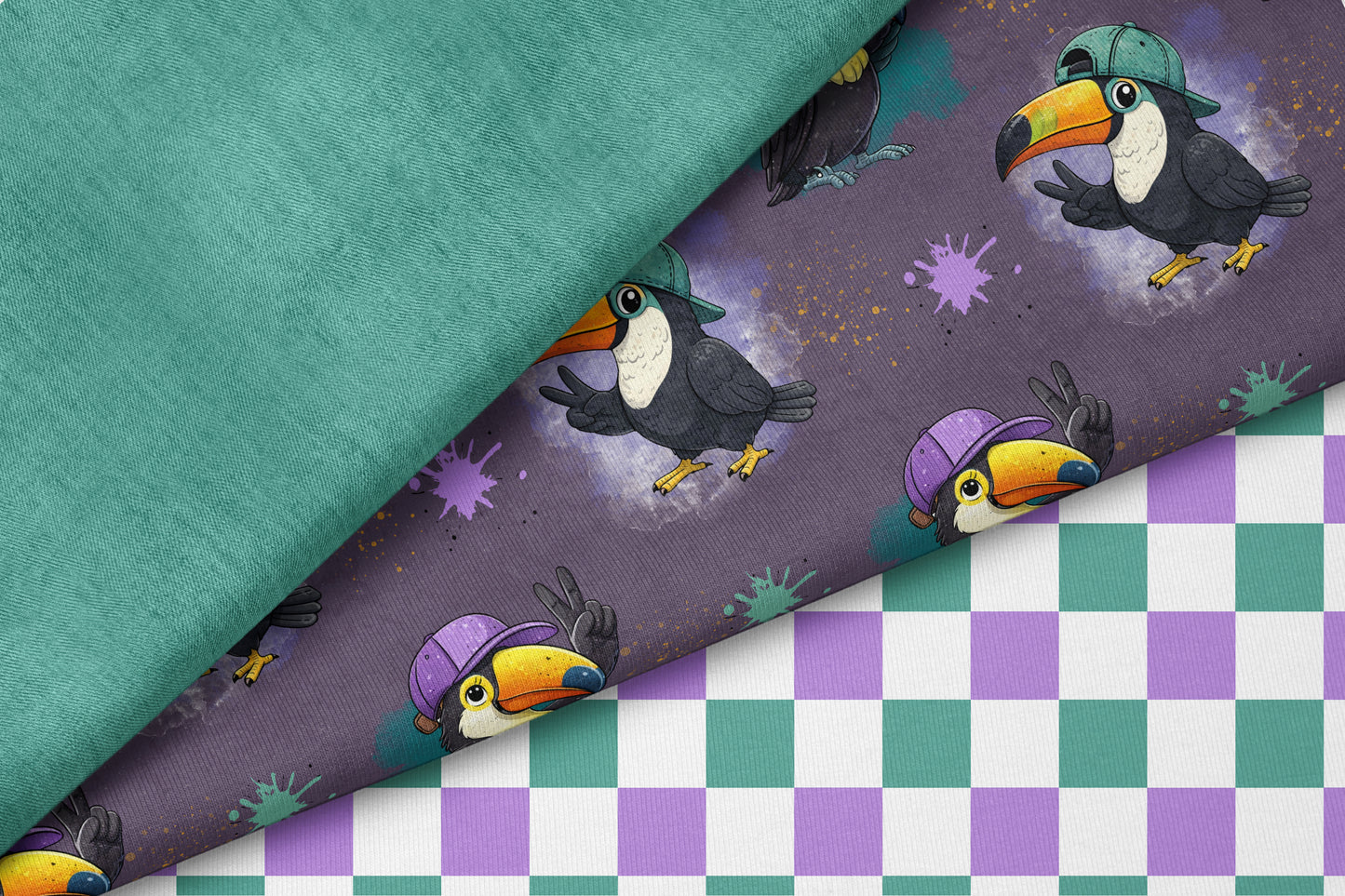 Stoffpaket Toucan Vibes Lila | auf verschiedenen Stoffarten