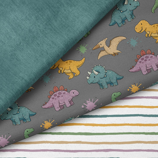 Dinotopia Grau – Dinosaurier Kinderstoff | verschiedene Stoffarten