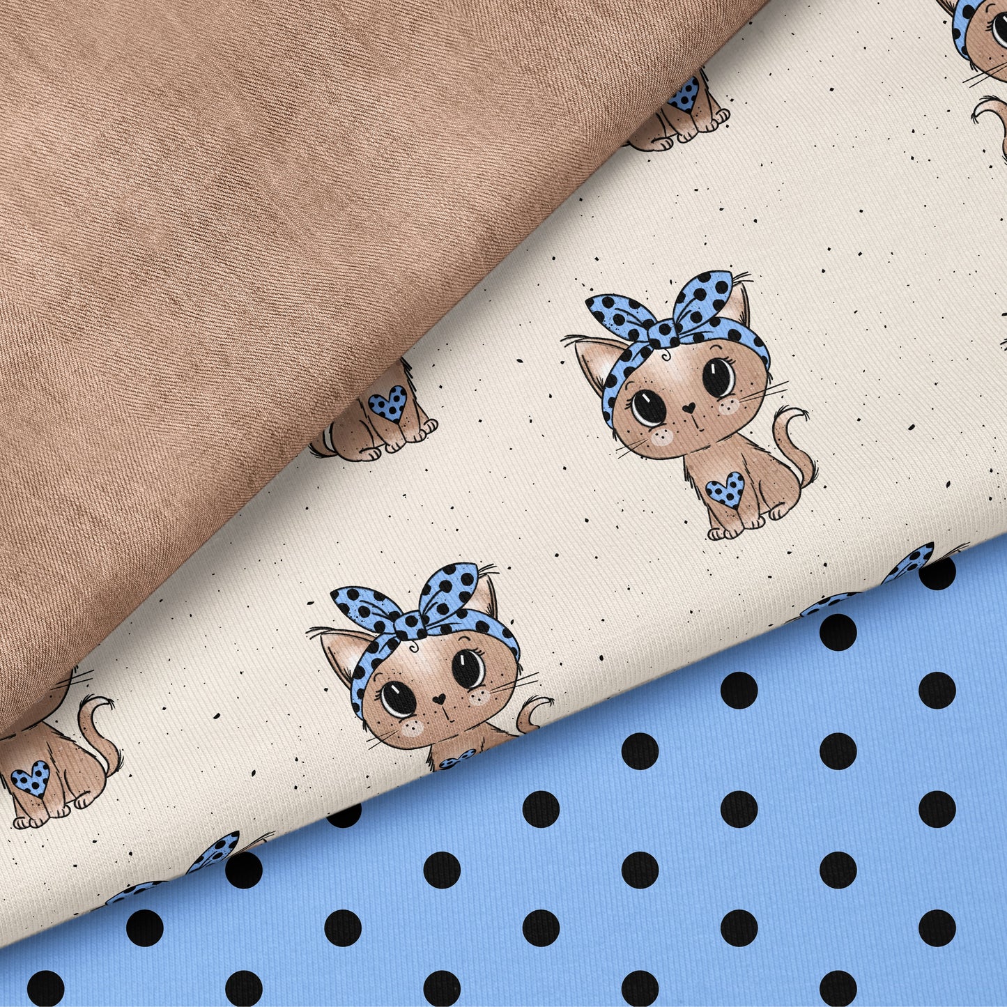 Dot Kitty Love – süßer Katzen-Kinderstoff | verschiedene Stoffarten