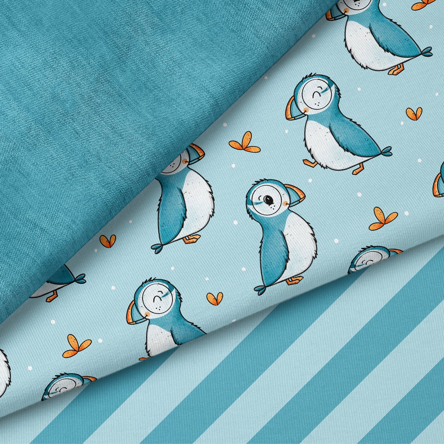 Puffin Friends – Kinderstoff mit Papageitauchern | verschiedene Stoffarten
