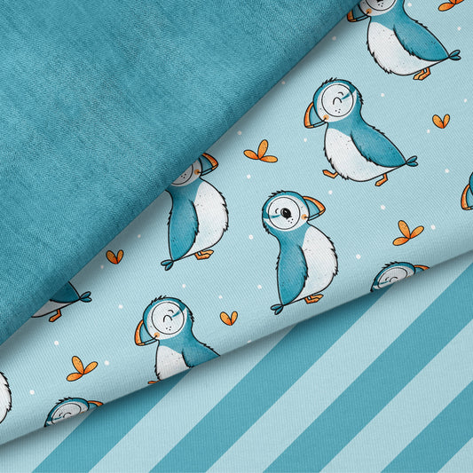 Puffin Friends – Kinderstoff mit Papageitauchern | verschiedene Stoffarten