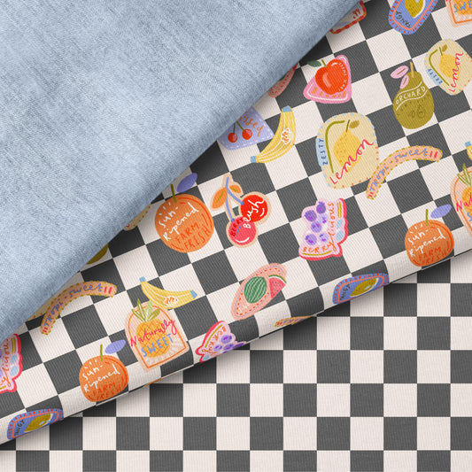 Sweet Picks Schachbrett – moderner Kinderstoff mit Früchten | verschiedene Stoffarten