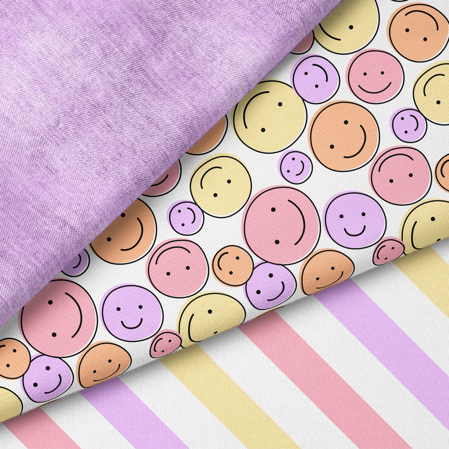 Smile Vibes Rosa – moderner Smiley Stoff | auf verschiedenen Stoffarten