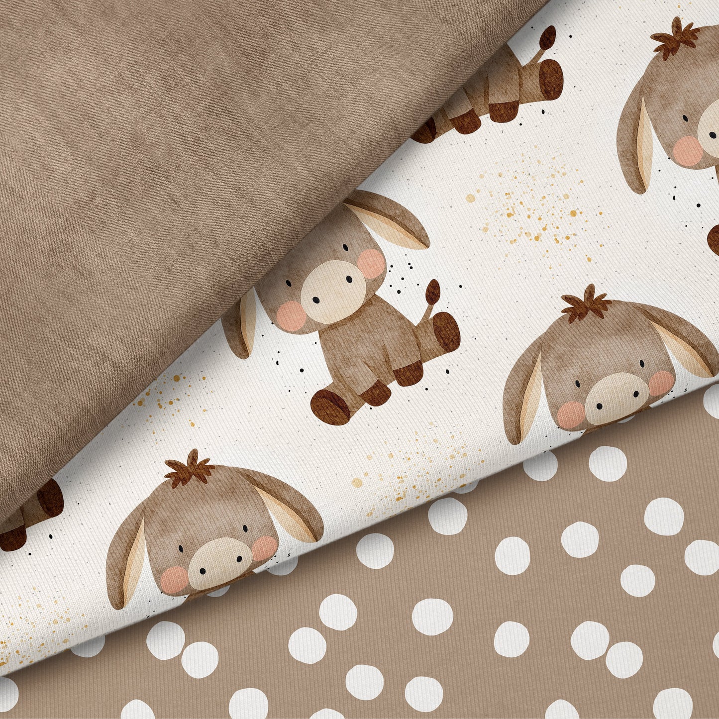 Eselchen Beige – Kinderstoff mit Esel | verschiedene Stoffarten