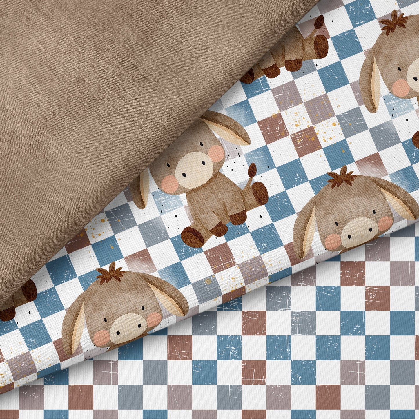 Eselchen Schachbrett – Kinderstoff mit Esel | verschiedene Stoffarten