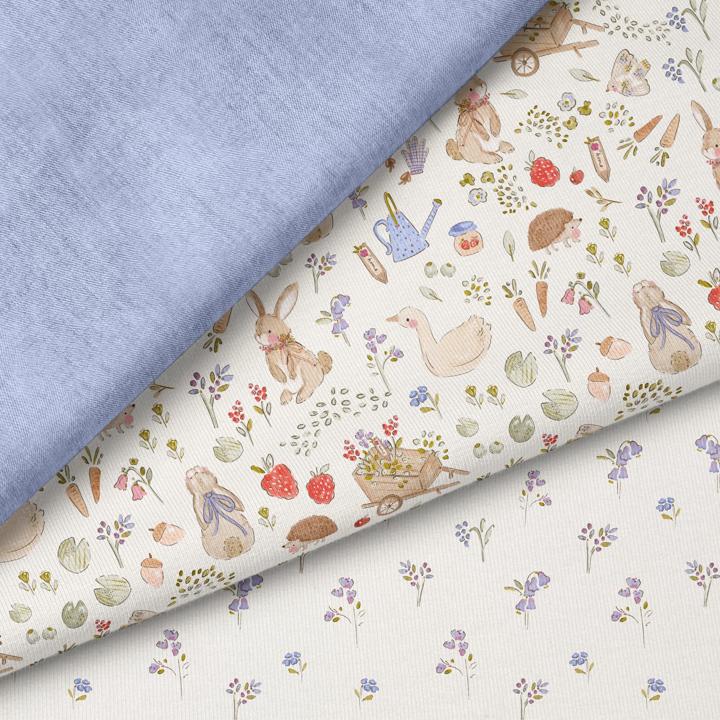 Little Garden Friends Stoff – Aquarell Garten Design | auf verschiedenen Stoffarten