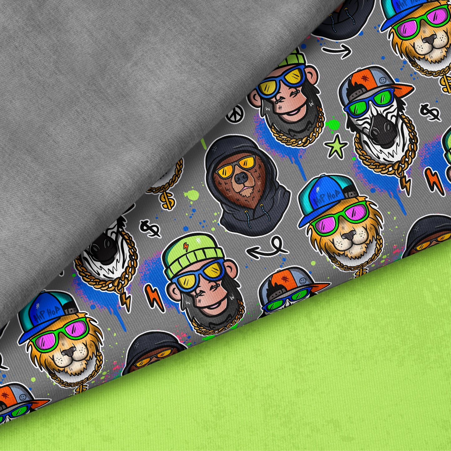 Hip Hop Animals – Urban Streetstyle Design | auf verschiedenen Stoffarten