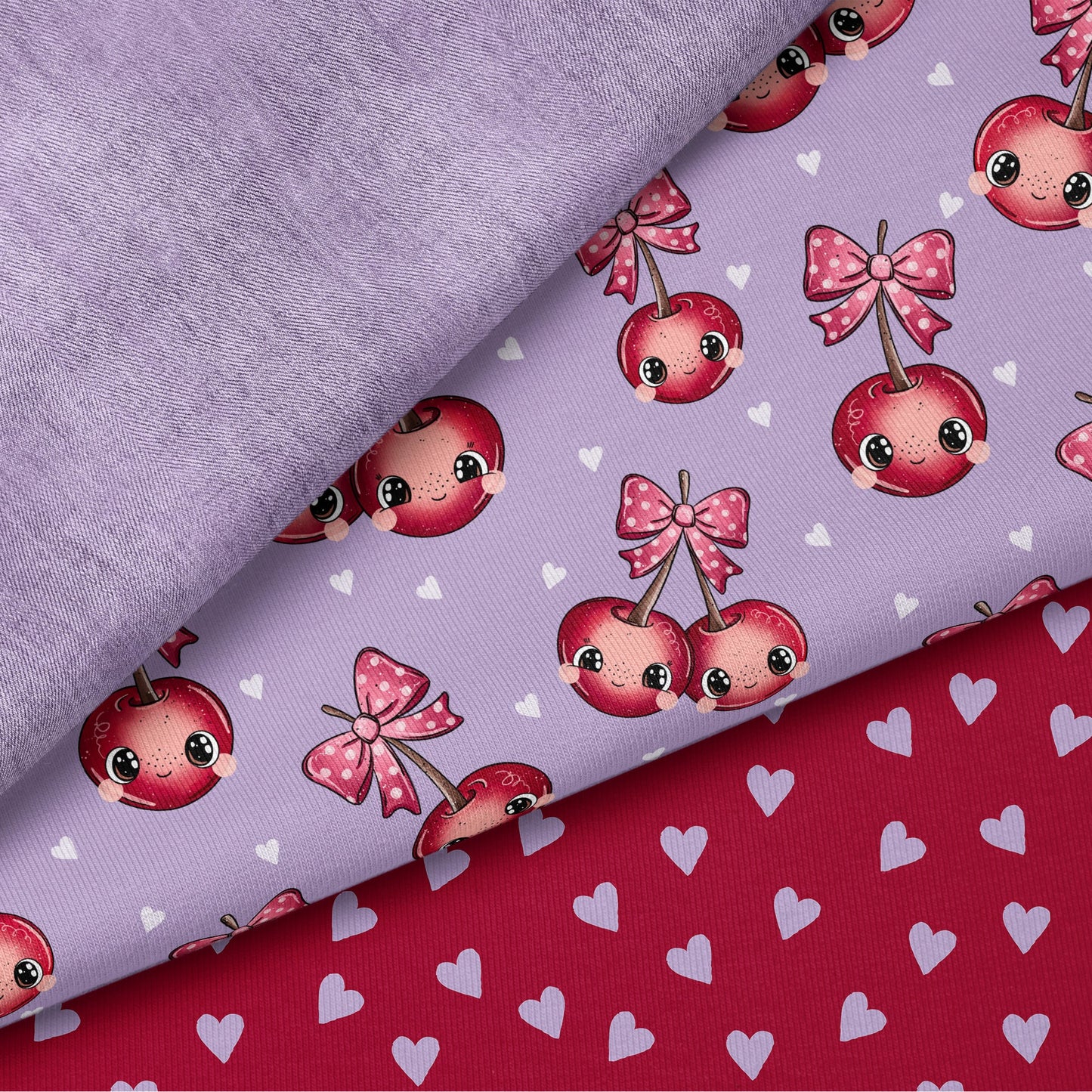 Little Cherry Love – süßer Kirsch Stoff mit Schleifen | auf verschiedenen Stoffarten
