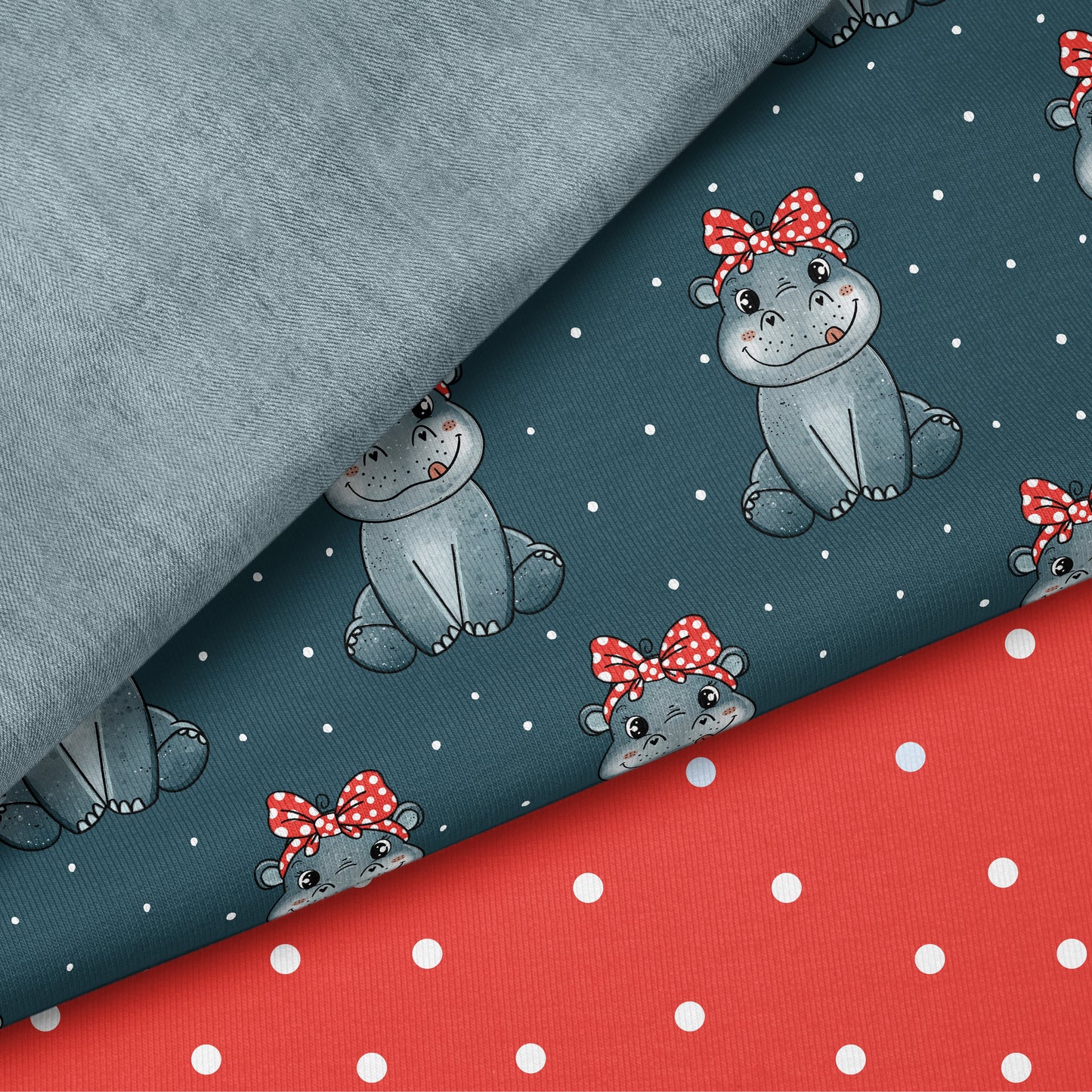 Happy Hippo Grau – süßer Nilpferd Kinderstoff | verschiedene Stoffarten