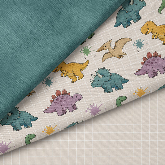 Dinotopia Grid – Dinosaurier Kinderstoff | verschiedene Stoffarten