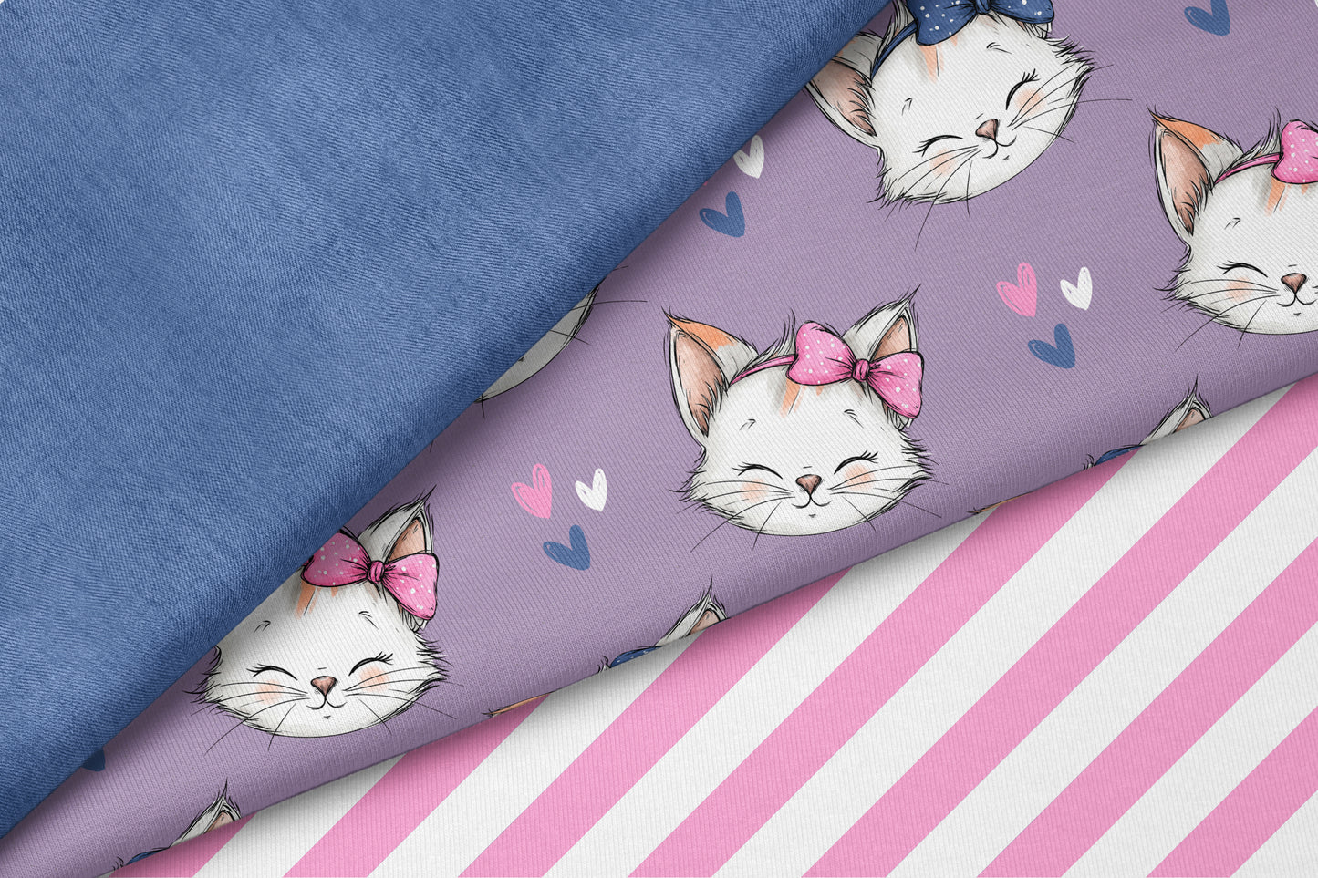 Stoffpaket Kitty Love Lila | auf verschiedenen Stoffarten