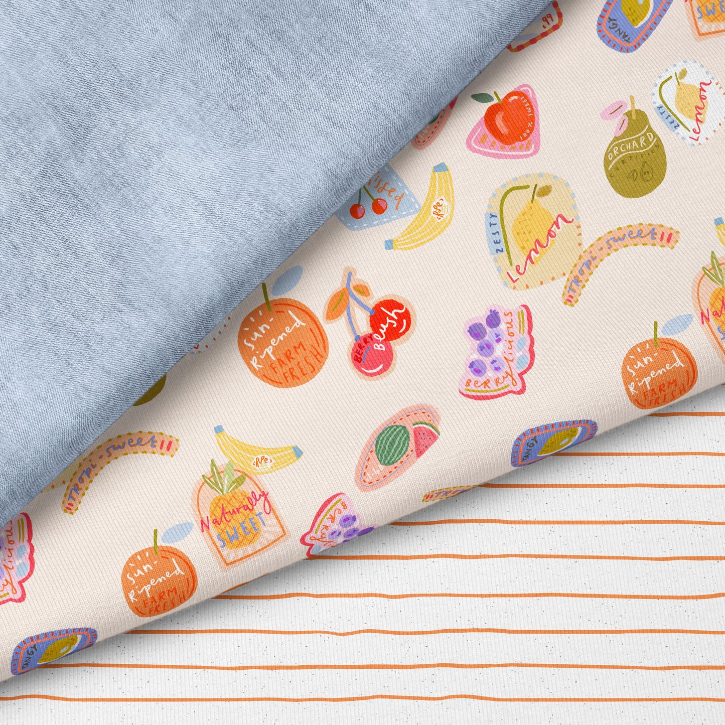 Sweet Picks Neutral – Kinderstoff mit Früchten | verschiedene Stoffarten