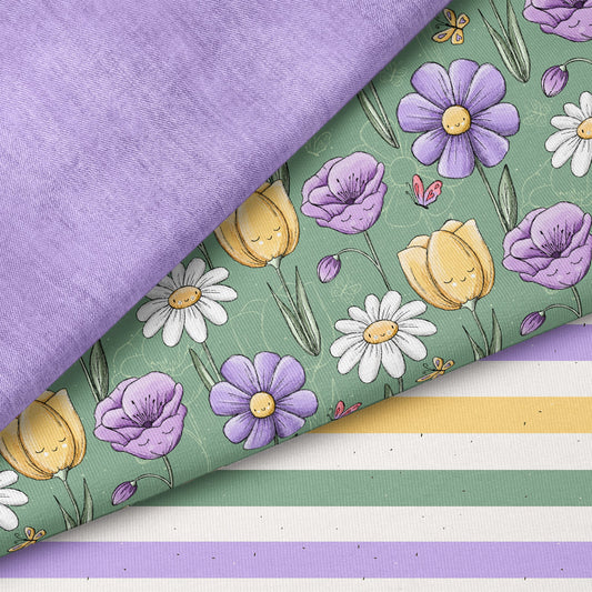 Bloom & Smile Grün – fröhlicher Blumen Stoff | auf verschiedenen Stoffarten