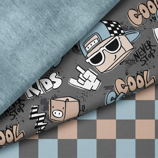 Cool Kids Club Grau – cooler Streetstyle Stoff | auf verschiedenen Stoffarten