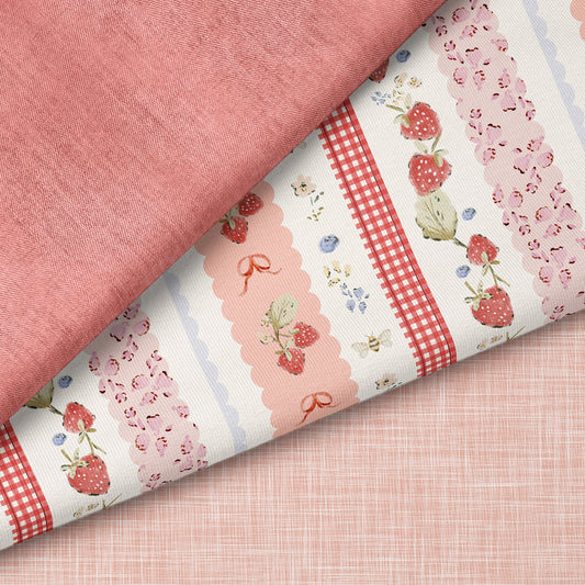 Strawberry Meadow Rosa – romantischer Erdbeer Stoff | auf verschiedenen Stoffarten