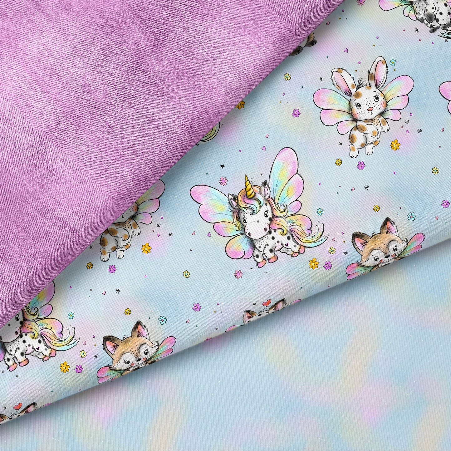 Little Rainbow Wings Blau – Einhorn & Fantasie Stoff | auf verschiedenen Stoffarten