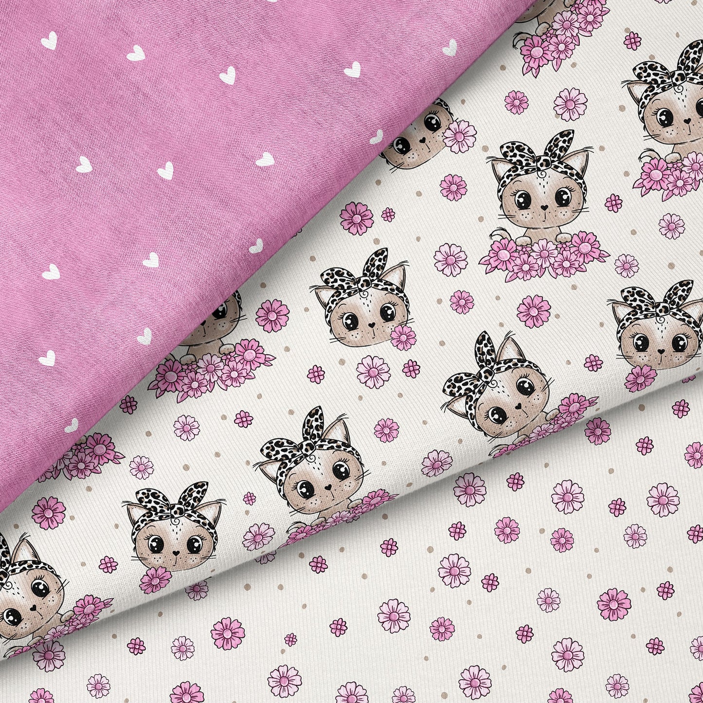 Kitty Flower Leo – Katzen & Blumen Kinderstoff | verschiedene Stoffarten
