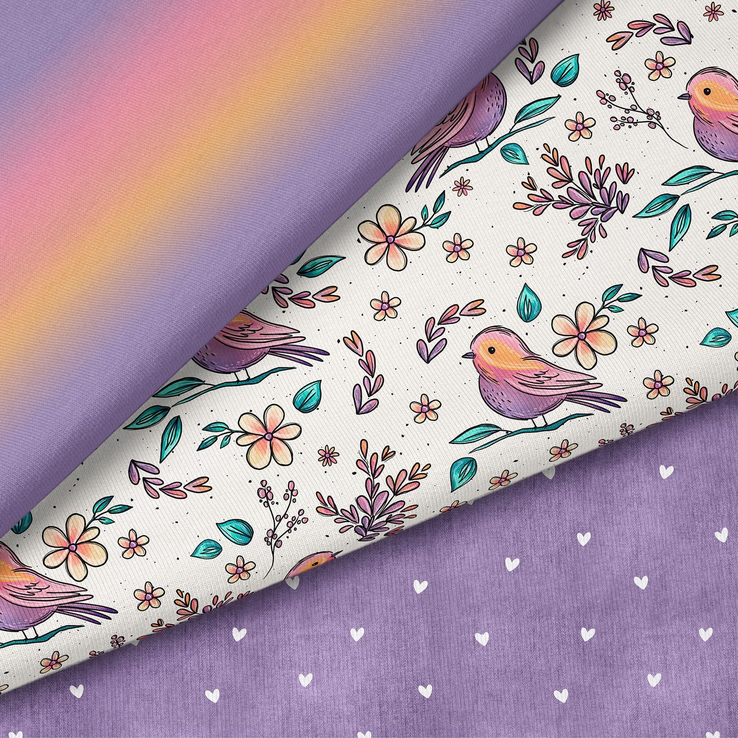Birds & Blooms – Stoff mit Vögeln & Blumen | auf verschiedenen Stoffarten