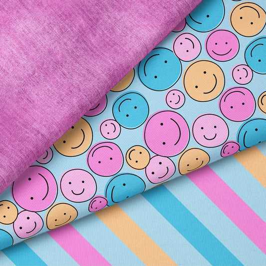Smile Vibes Pink – moderner Smiley Stoff | auf verschiedenen Stoffarten