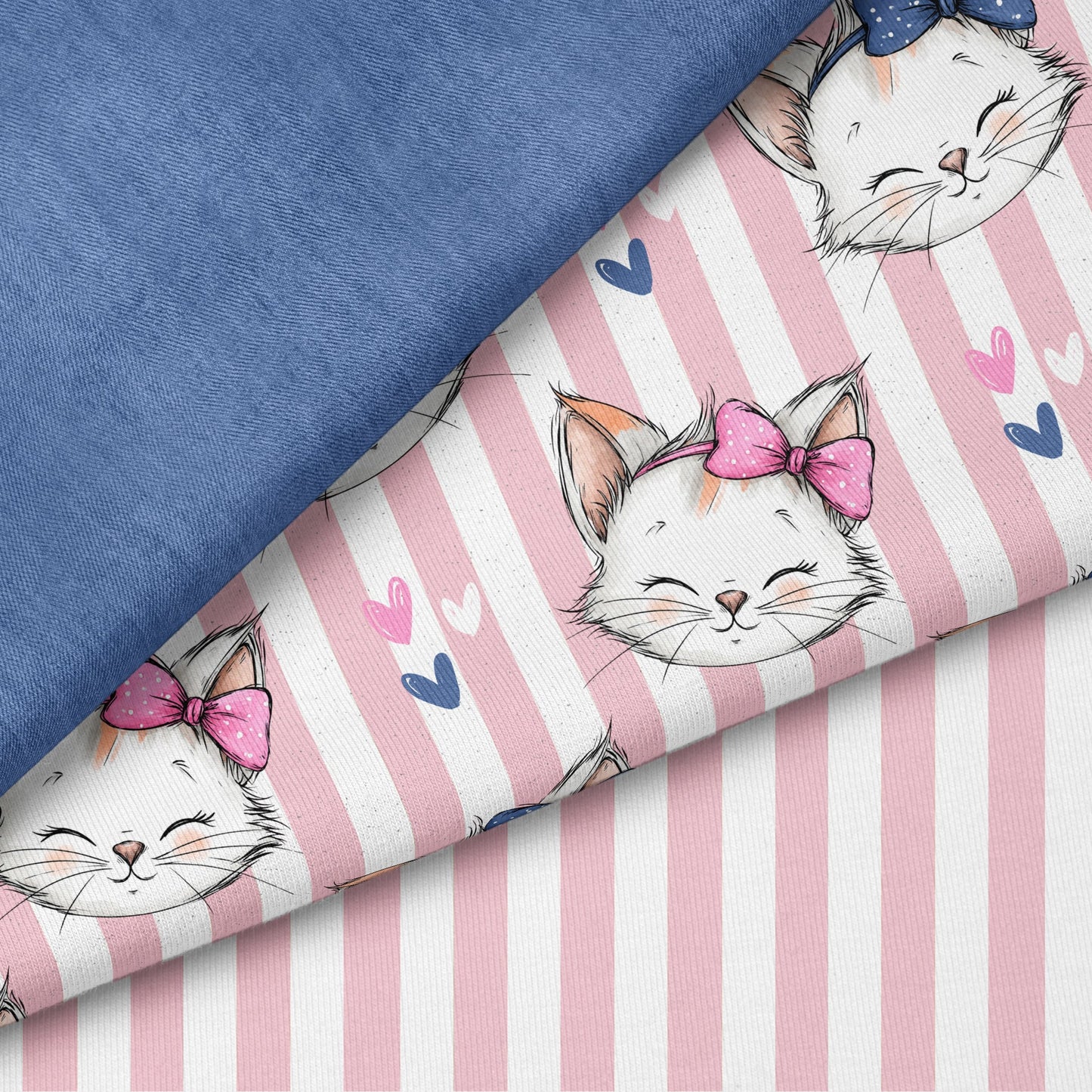 Kitty Love Stripes | auf verschiedenen Stoffarten